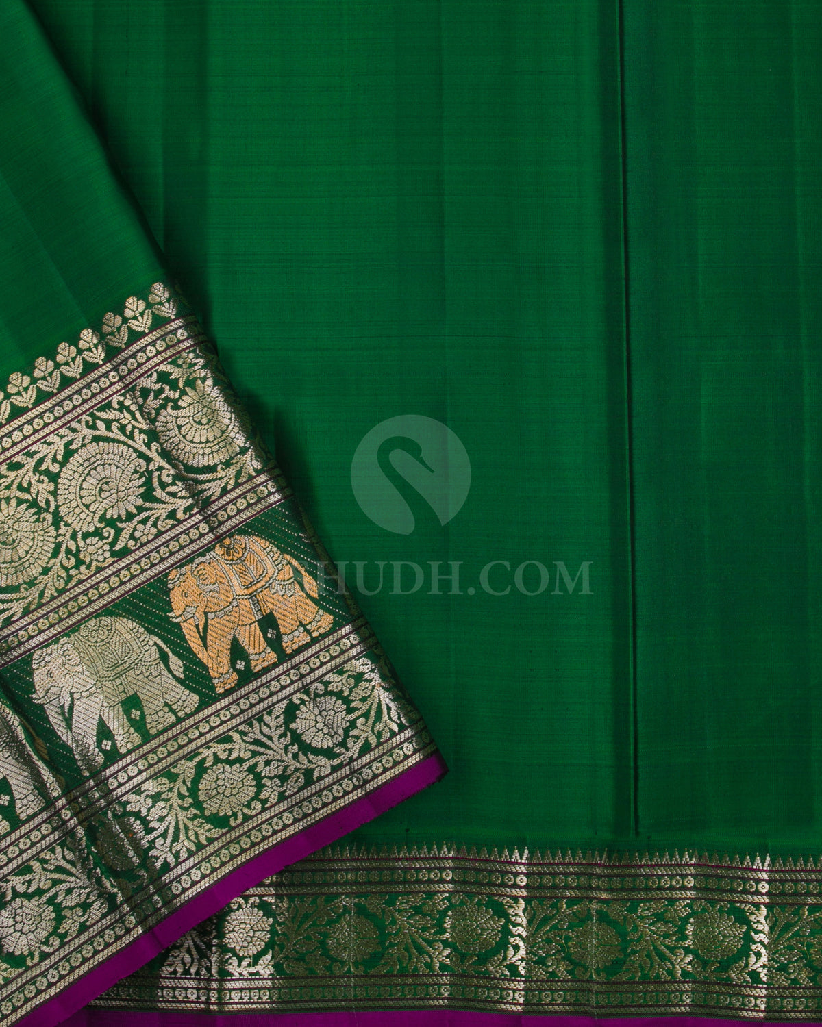 Cream & Forest Green Kanjivaram Silk Saree - S1013(C) - View 3