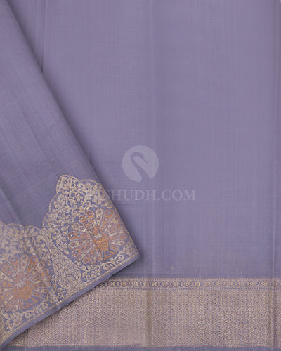 Gold & Lavender Pure Zari Kanjivaram Silk Saree - S839 - view 4