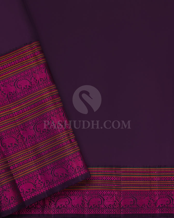Lilac and Wine Pure Zari Kanjivaram Silk Saree - S716 - View 4