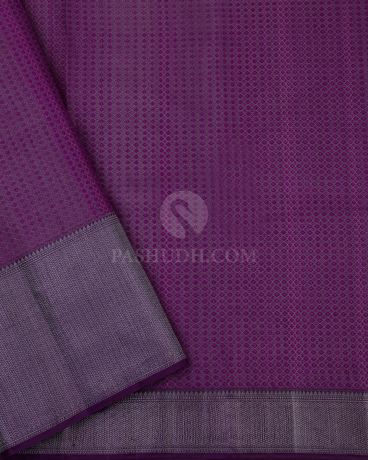 Lavender and Deep Purple Kanjivaram Silk Saree - D437 -View 3