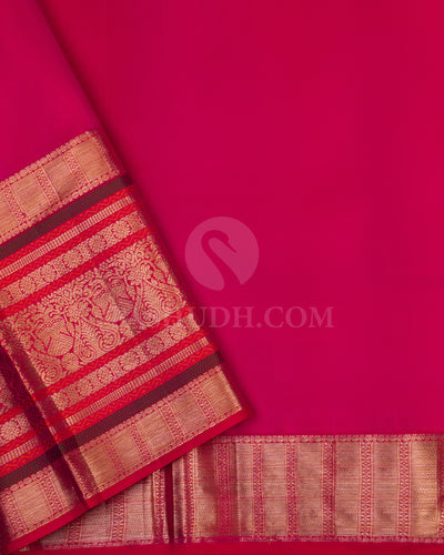 Orange, Pink and Red Kanjivaram Silk Saree  - DT184 - View 3