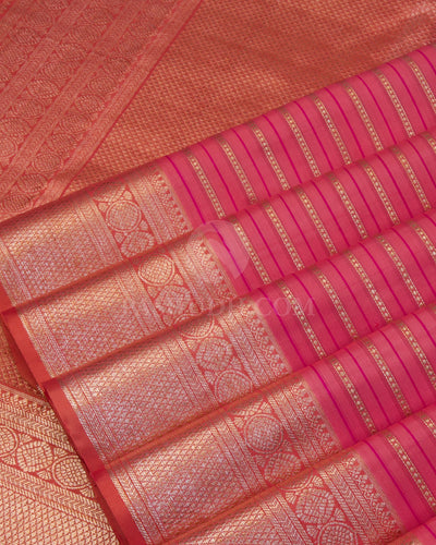 Pink & Coral Orange Kanjivaram Silk Saree - S976 - View 4