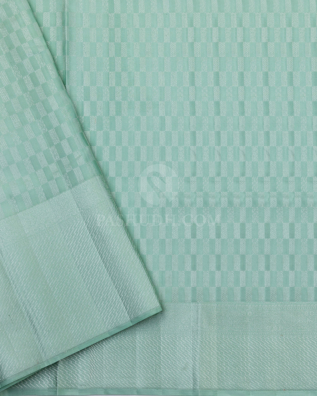 Steel Grey and Mint Kanjivaram Silk Saree - D435 - View 3