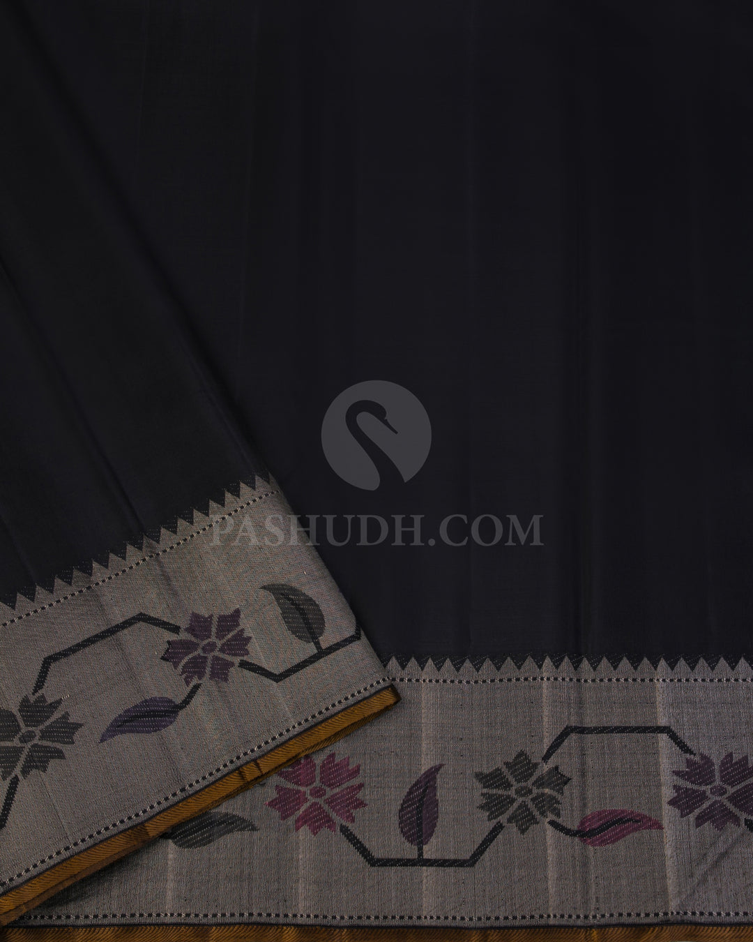 Black Kanjivaram Silk Saree with Paithani Border - S969 - View 3