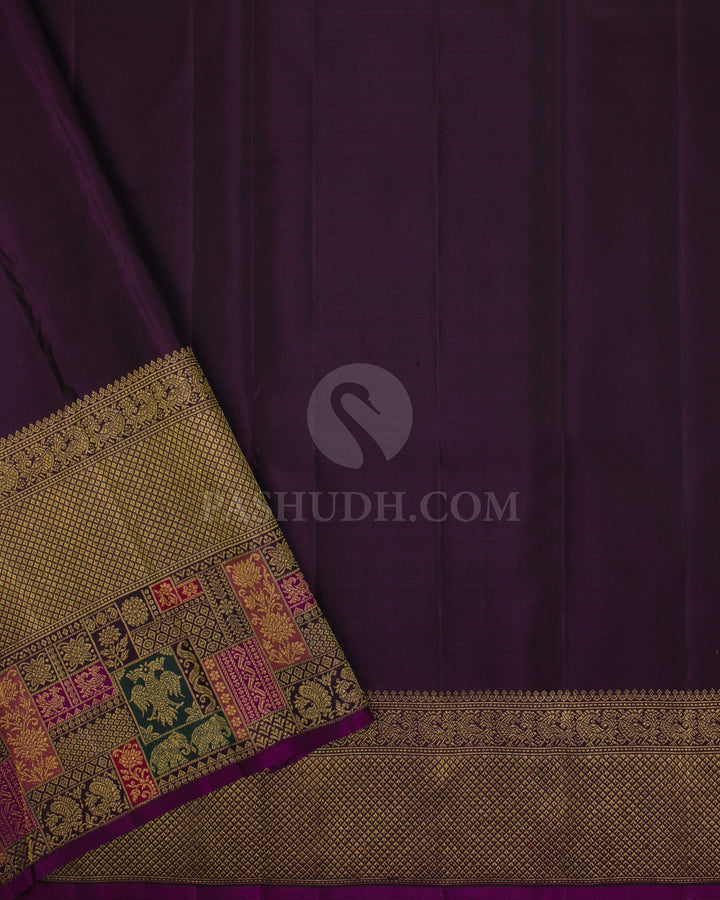 Sky Blue & Purple Kanjivaram Silk Saree - P142(A) - View 3