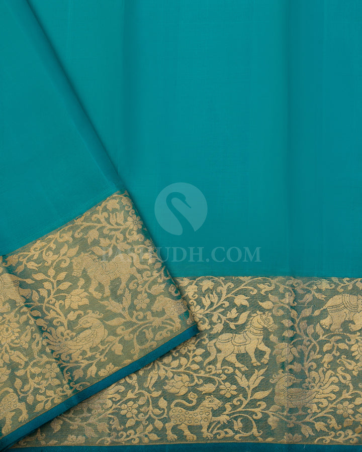 Rouge Pink & Ananda Blue Kanjivaram Silk Saree - S1036(A) - View 3