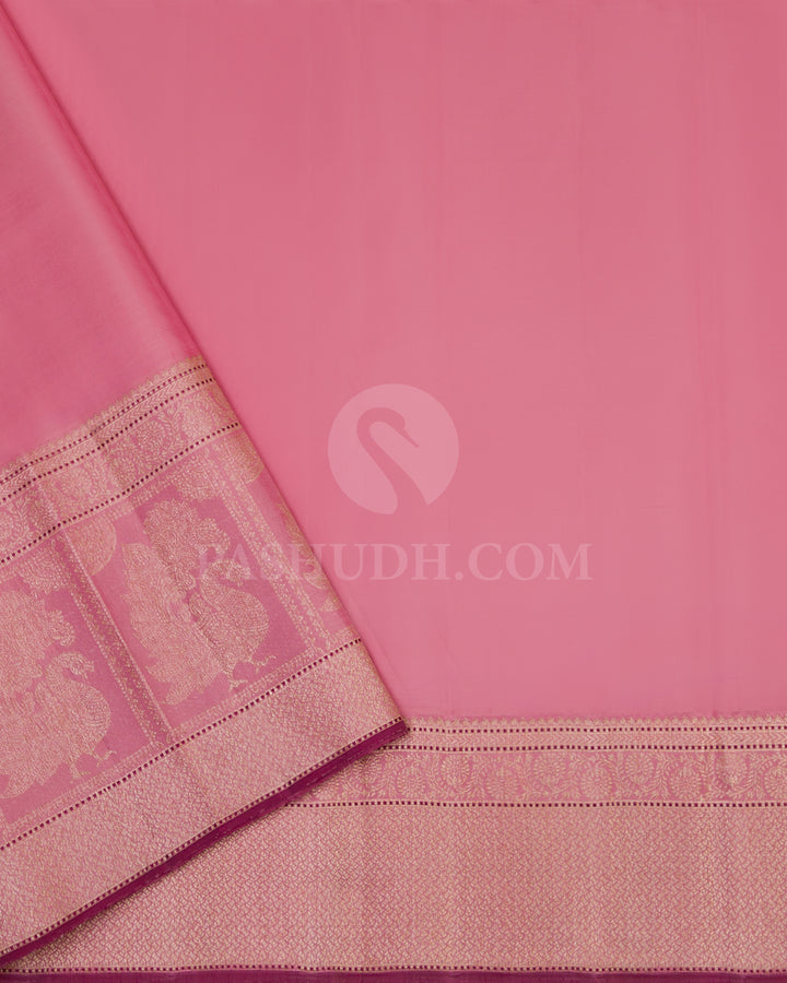 Emerald Green and Baby Pink Pure Zari Kanjivaram Silk Saree - S709 - View 4