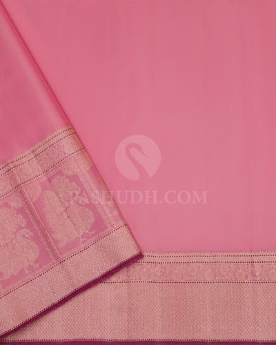 Emerald Green and Baby Pink Pure Zari Kanjivaram Silk Saree - S709 - View 4
