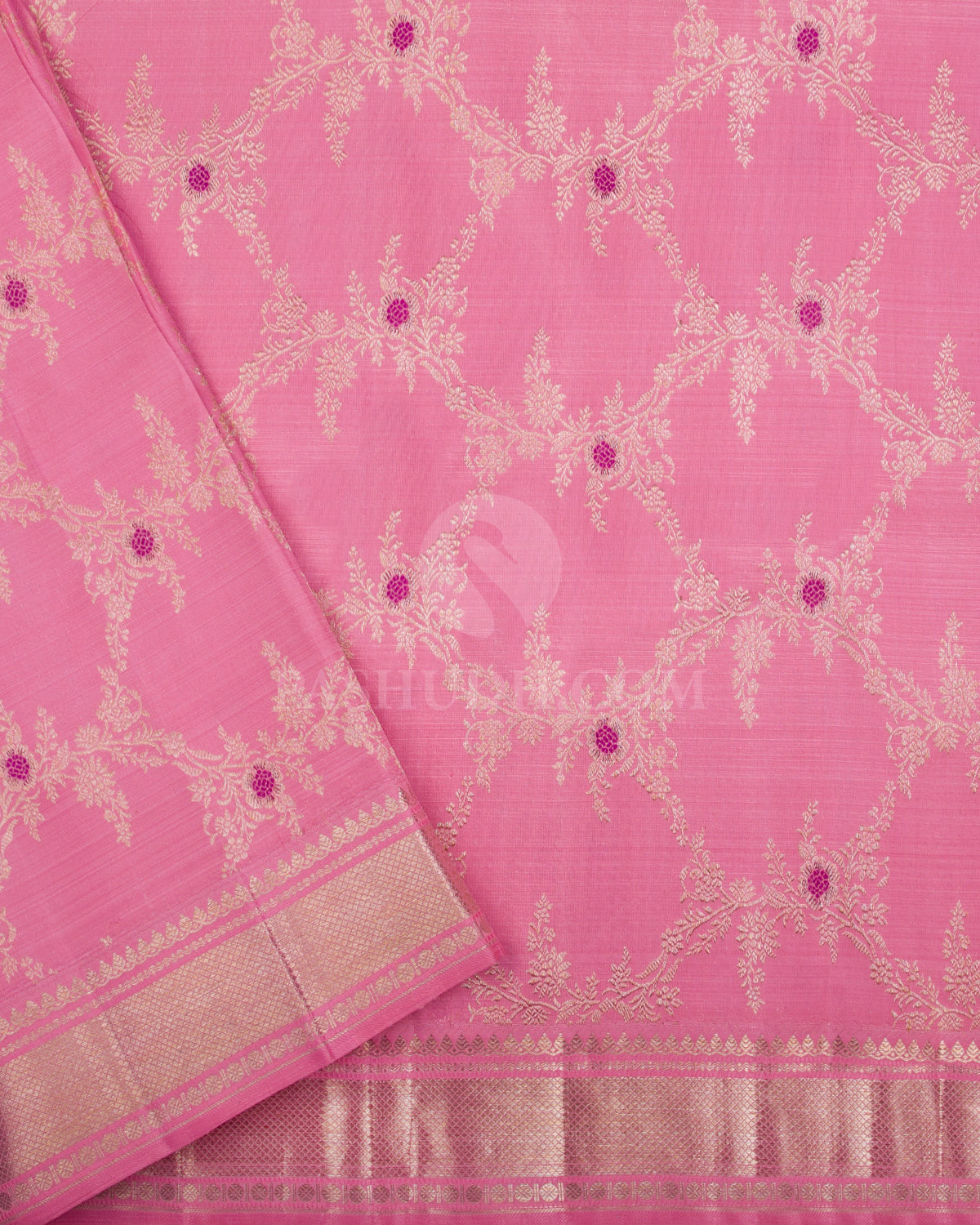 Lemon Yellow, Peach & Pink Kanjivaram Organza Silk Saree - S1100(B) - View 3