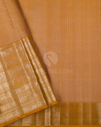 Almond Beige And Mango Yellow Kanjivaram Silk Saree - DT270(A) - View 2