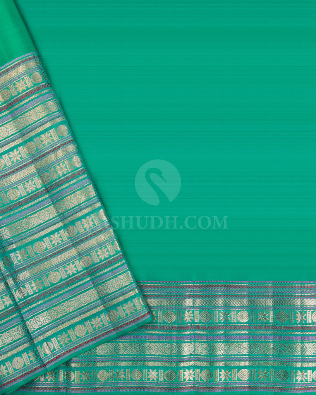 Red & Cyan Kanjivaram Silk Saree - S1080(C) - View 3