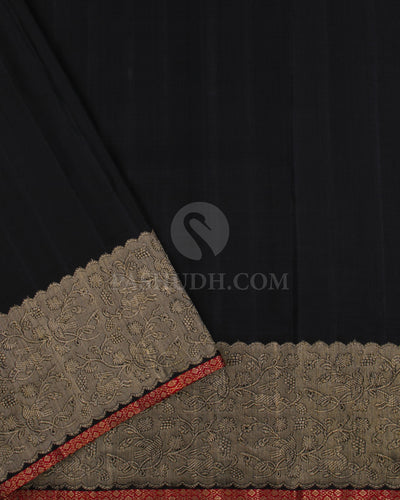 Silver Grey & Black Kanjivaram Silk Saree - S1128(B) - View 3