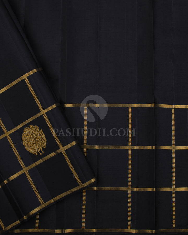 Parrot Green & Black Kanjivaram Silk Saree - D7 -  View 2