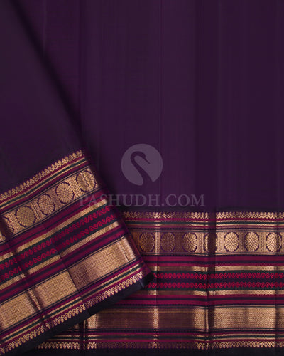 Sea Green & Dark Purple Kanjivaram Silk Saree - S1067(B) - View 3