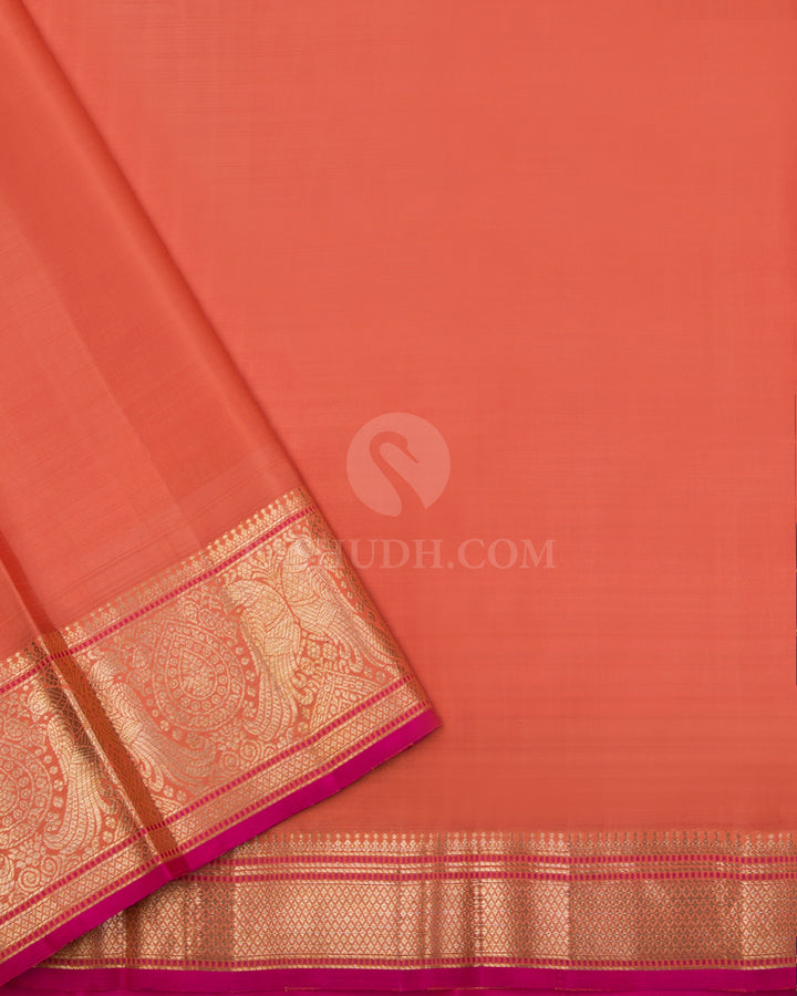 Indigo & Light Orange Kanjivaram Silk Saree - S804- View 4