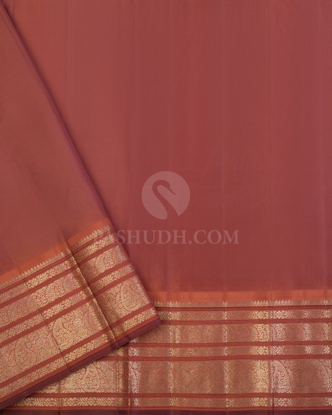 Chocolate & Peach Kanjivaram Silk Saree - DJ248  - View 3