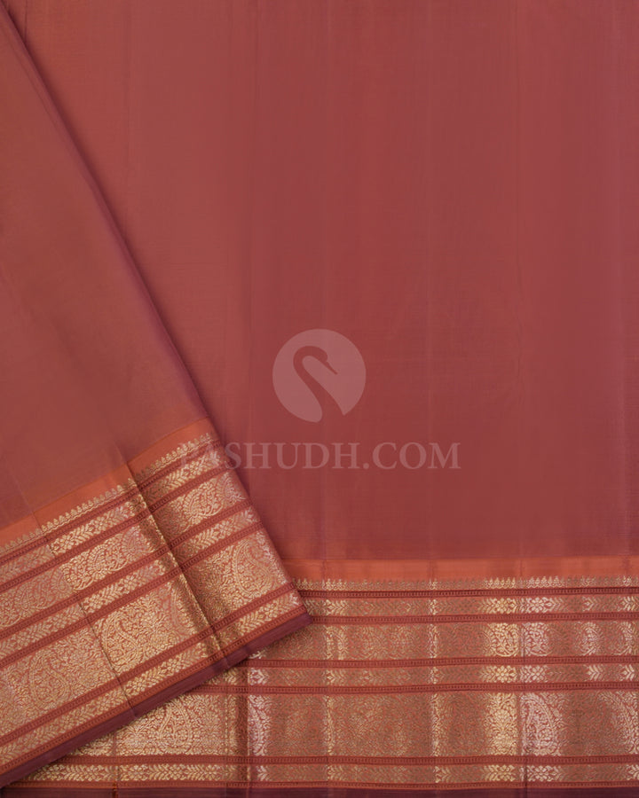 Chocolate & Peach Kanjivaram Silk Saree - DJ248  - View 3