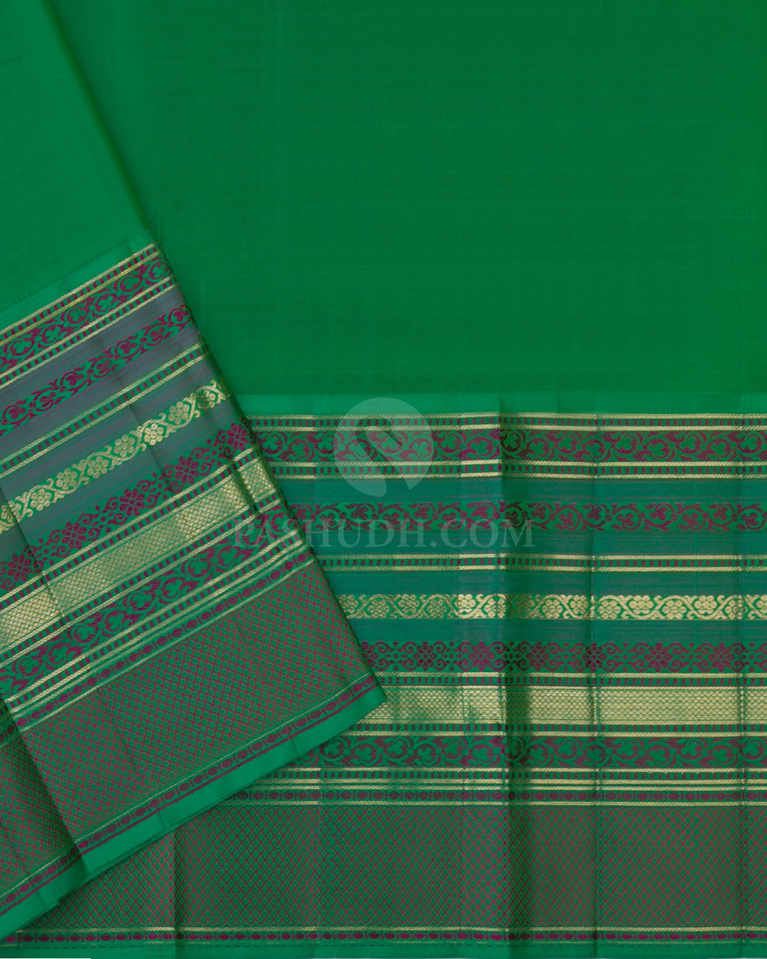Mustard Yellow and Green Kanjivaram Silk Saree - DJ213 -View 3