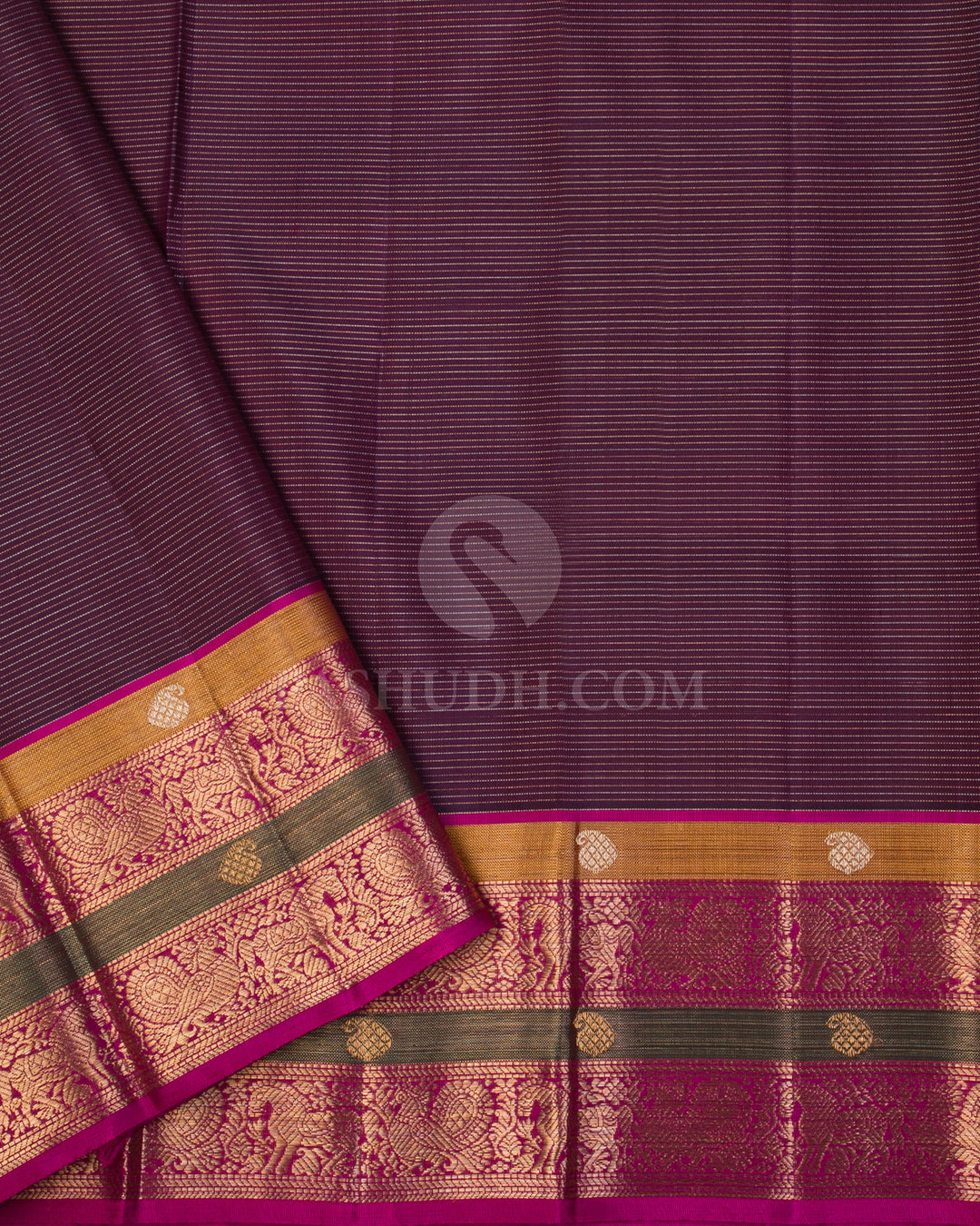 Purple & Rani Pink Kanjivaram Silk Saree - S1056(A) - View 3