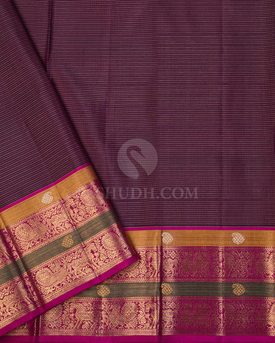 Purple & Rani Pink Kanjivaram Silk Saree - S1056(A) - View 3
