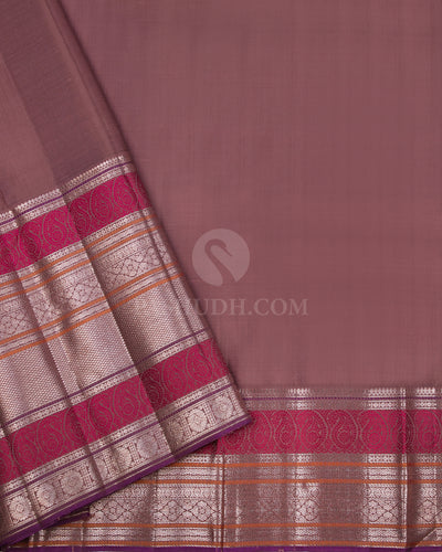 Lilac & Chocolate Brown Kanjivaram Silk Saree - S882 - View 4