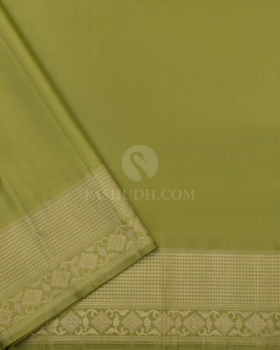 Olive Green and Parrot Green Kanjivaram Silk Saree - DJ195 -View 3