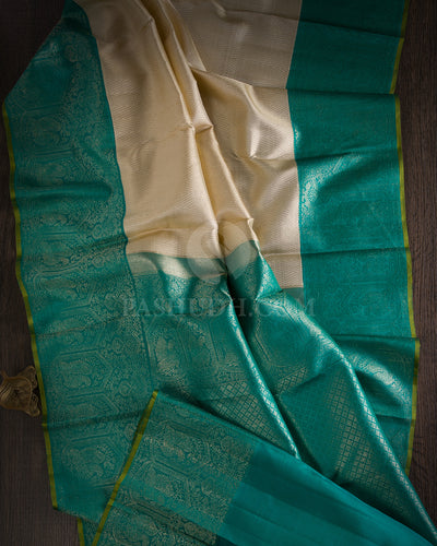 Ivory & Anandha Blue Kanjivaram Silk Saree - S1110(A)