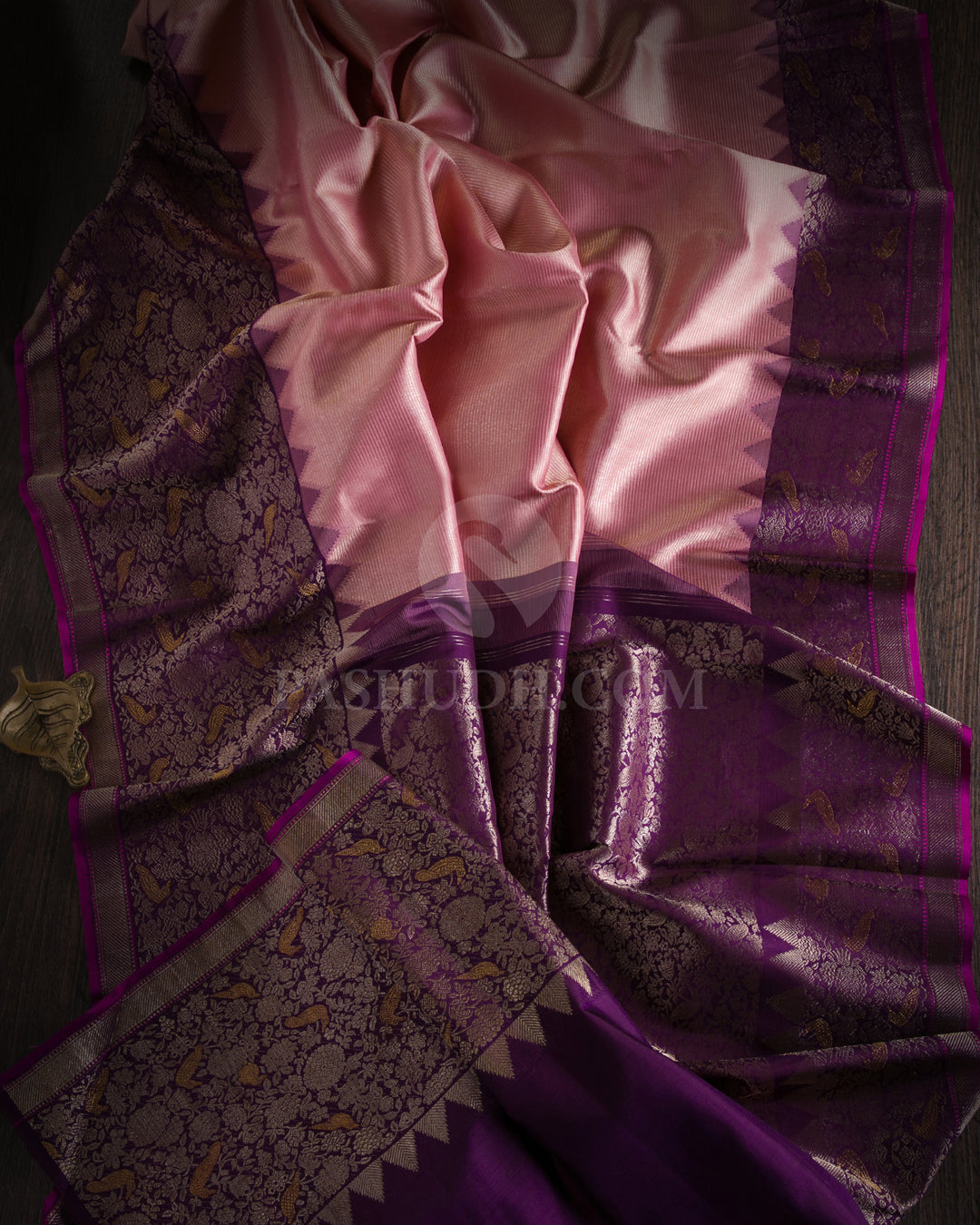 Pastel Pink & Violet Kanjivaram Silk Saree - S970 - View 1