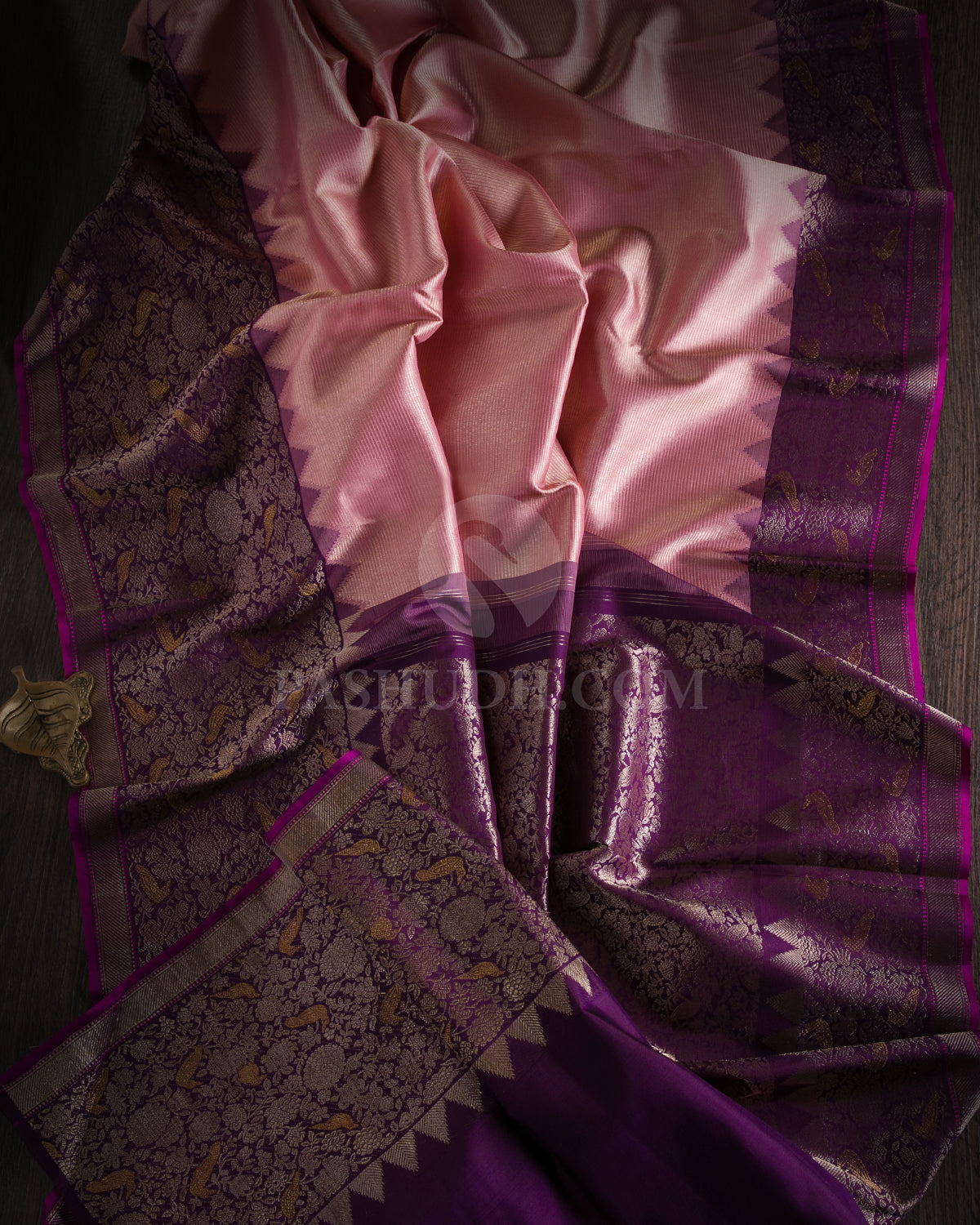 Pastel Pink & Violet Kanjivaram Silk Saree - S970 - View 1