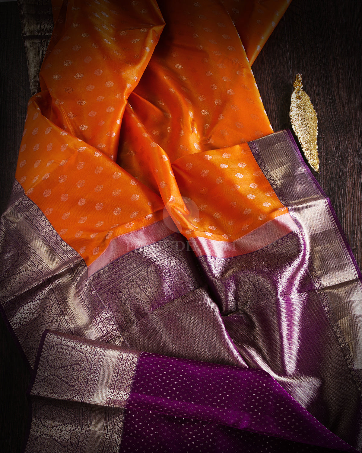 Orange and Violet Kanjivaram Silk Saree - DT206