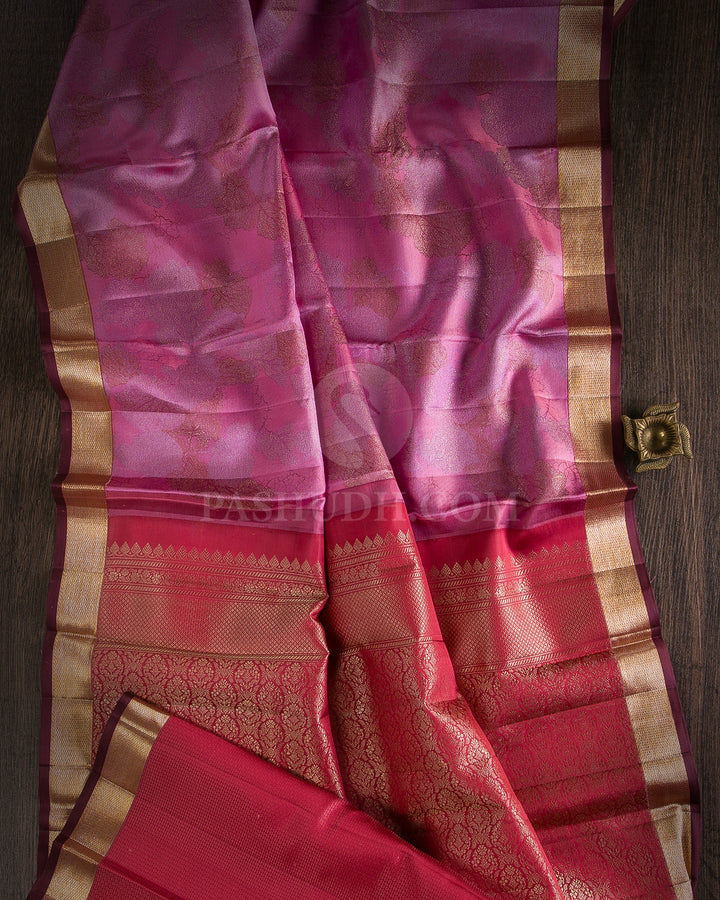 Bright Pink, Brown & Orange Kanjivaram Silk Saree - DJ307(A)