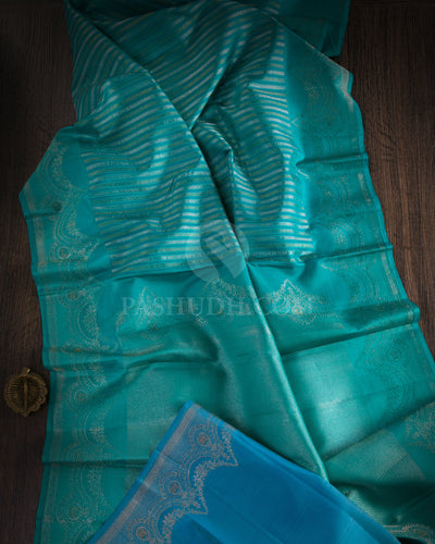 Turquoise Blue And Bright Blue Kanjivaram Silk Saree - S1115(B) - View 1