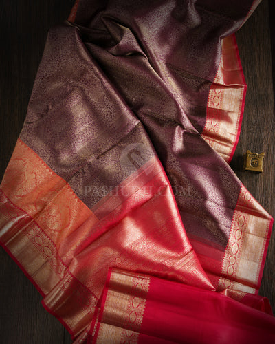 Wine and Orange Kanjivaram Silk Saree  - S704 - View 2