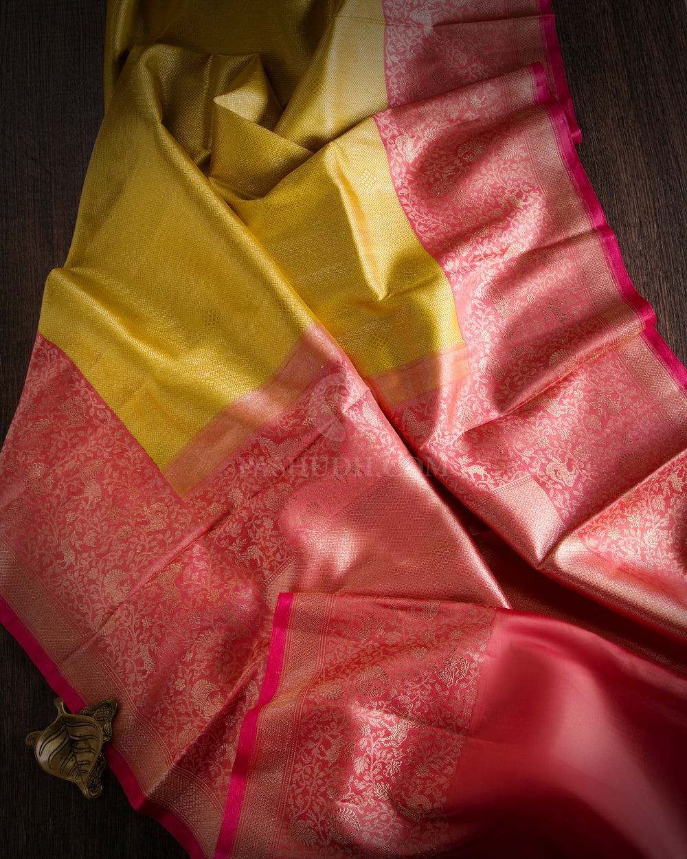 Lemon Yellow & Orange Zari Kanjivaram Silk Saree - S806 - View 22