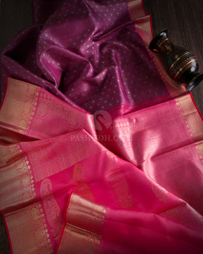 Purple & Pink  Zari Kanjivaram Silk Saree - S811 -V iew 2