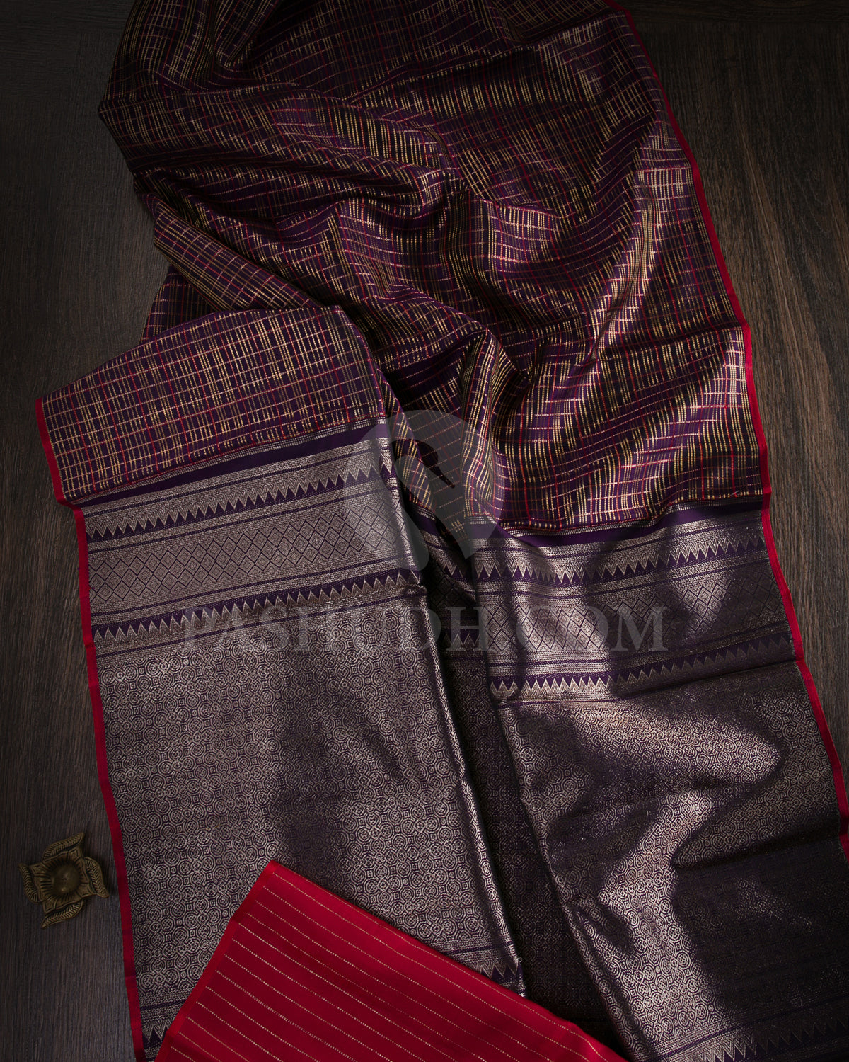 Deep Violet And Red Kanjivaram Silk Saree - S1035(C) - View 1