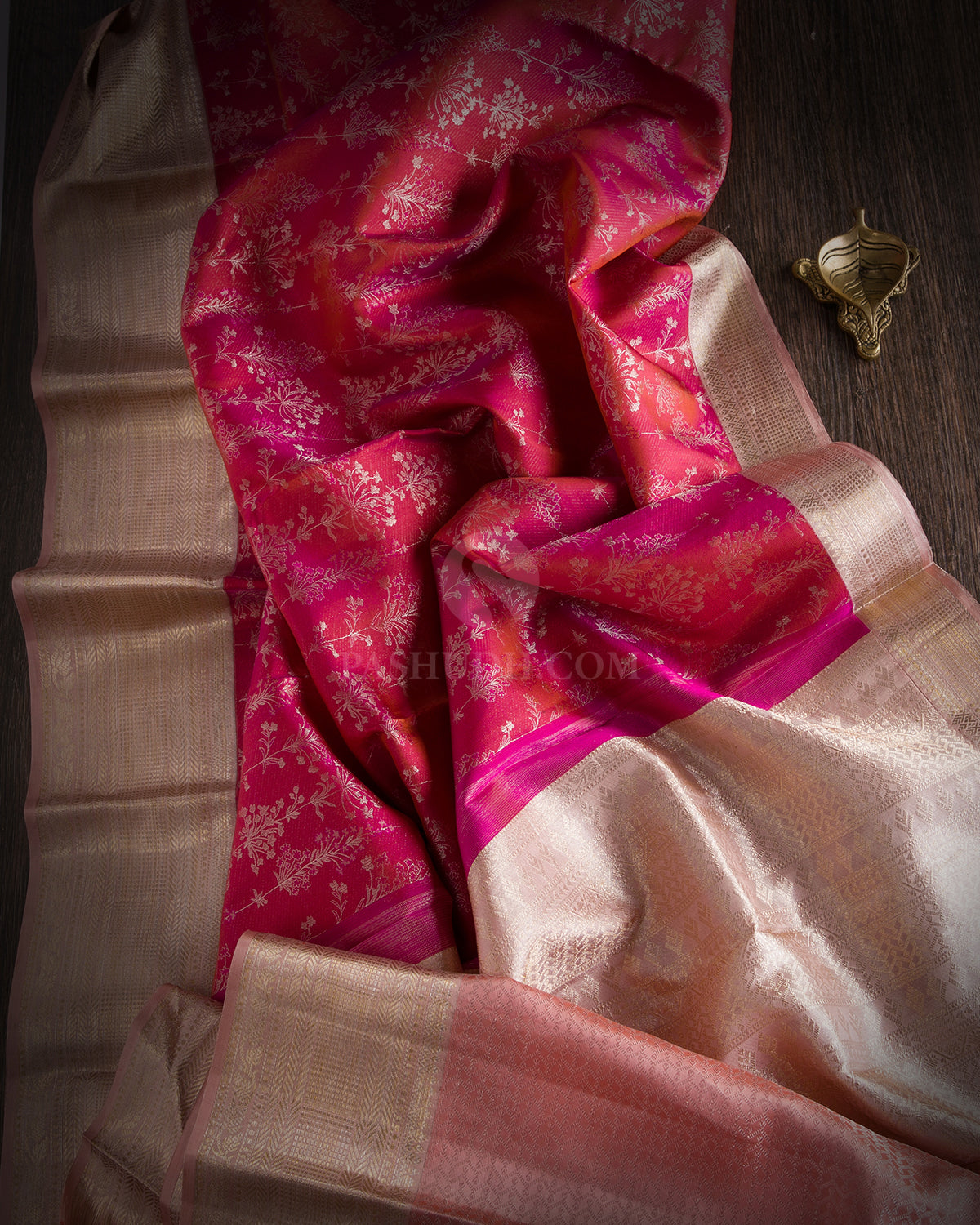 Pink and Peach Kanjivaram Silk Saree - D449 - View 1