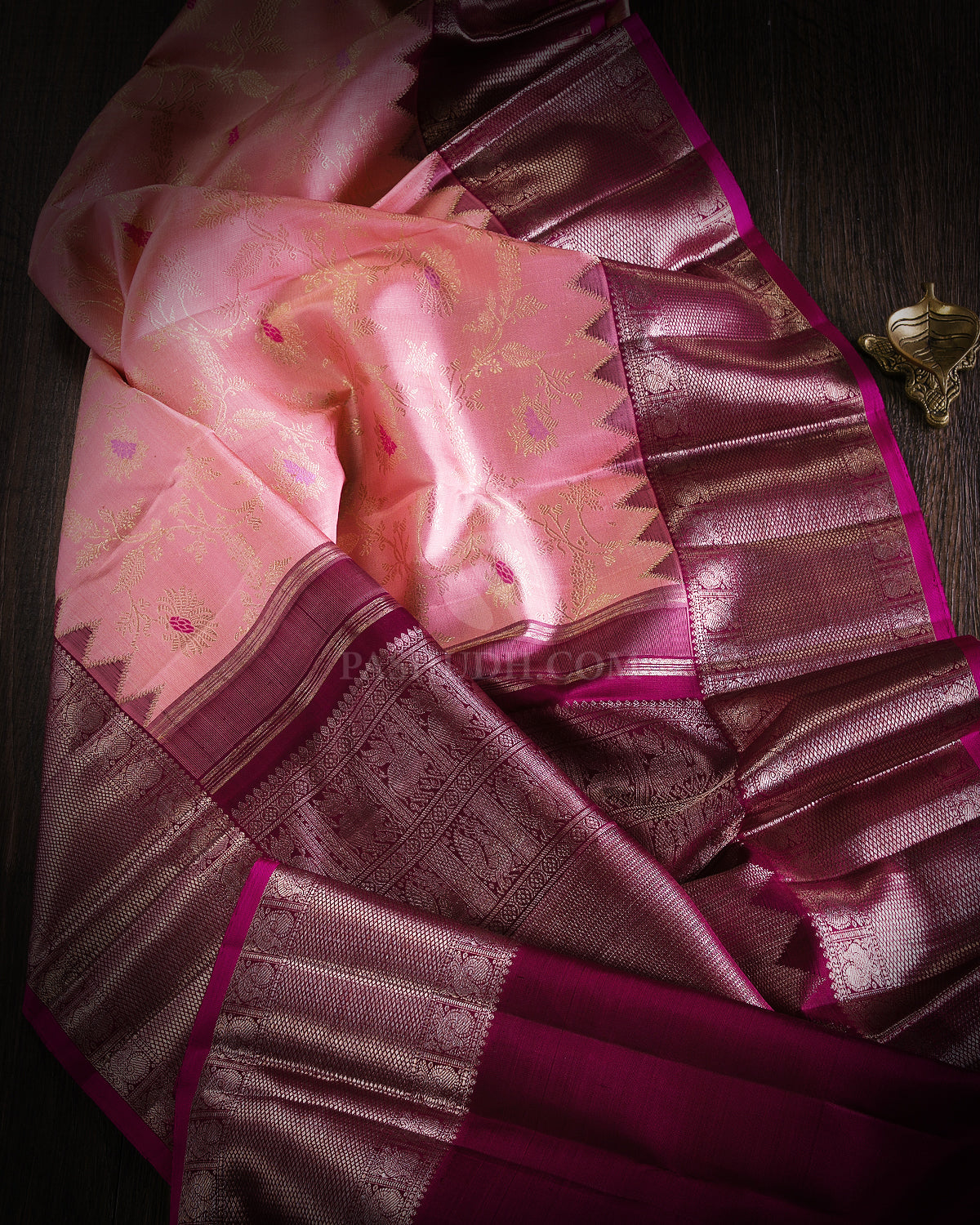 Pink & Burgundy Kanjivaram Silk Saree - S881 - View 2