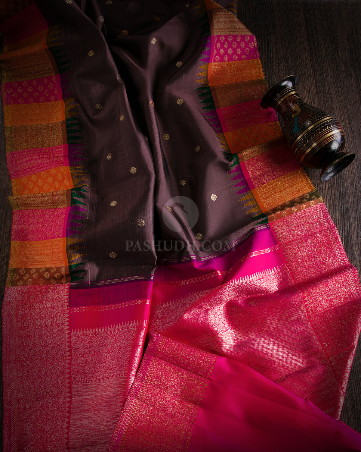 Brown & Multicolour Kanjivaram Silk Saree - S842 - View 2