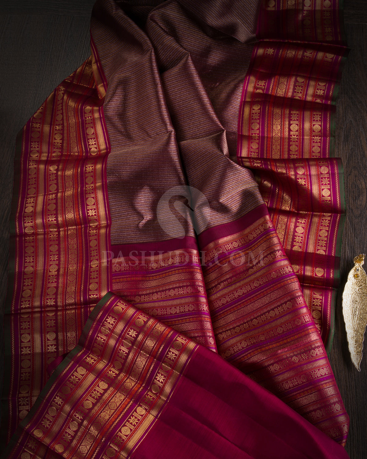 Wine & Maroon Kanjivaram Silk Saree - S1062(A)