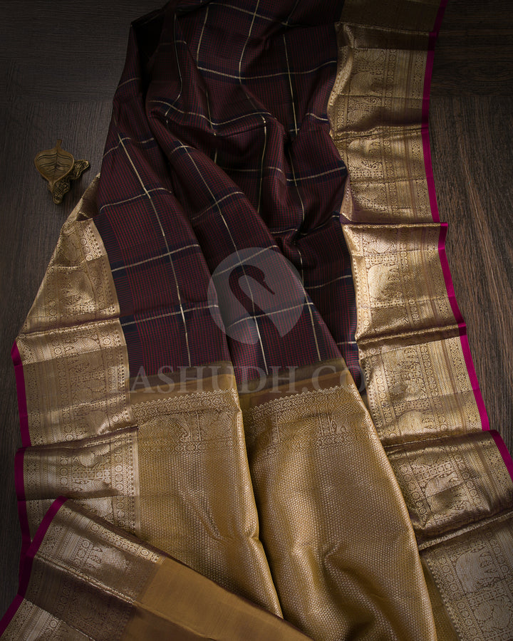 Dark Violet and Brown Kanjivaram Silk Saree  - DJ273(D)