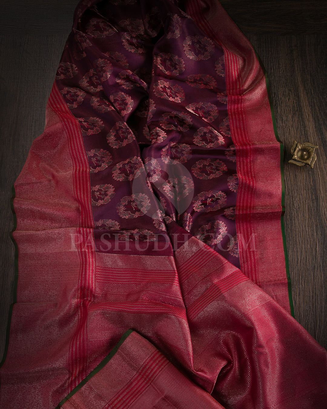 Deep Purple and Red Kanjivaram Silk Saree - D510(E)