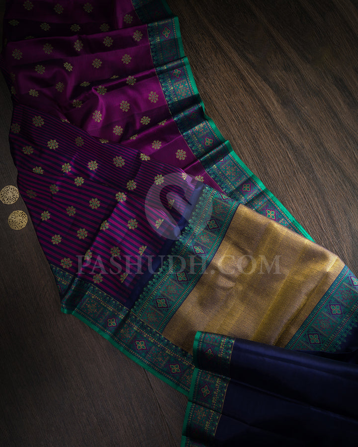 Rani Pink And Navy Blue Kanjivaram Silk Saree-DJ447(A)