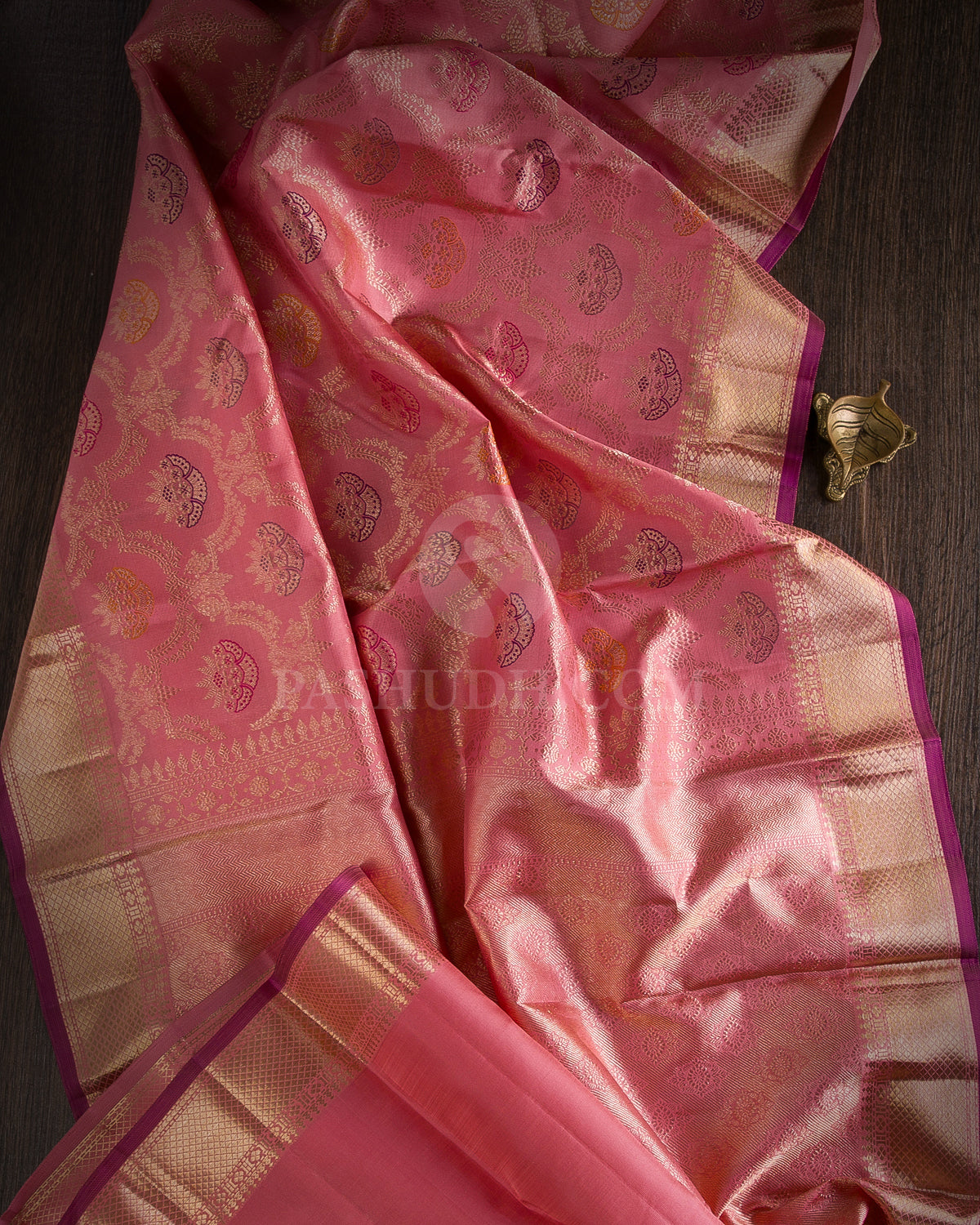 Peachy Pink Kanjivaram Silk Saree - S1023(C) - View 1