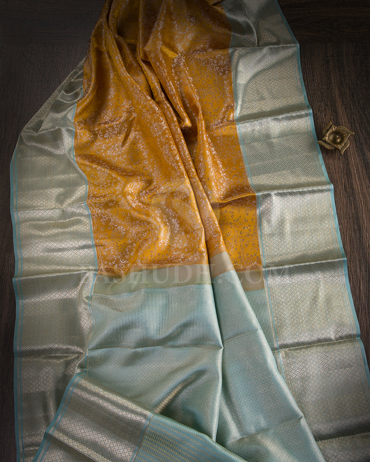 Golden Yellow and Powder Blue Kanjivaram Silk Saree - D550(A)