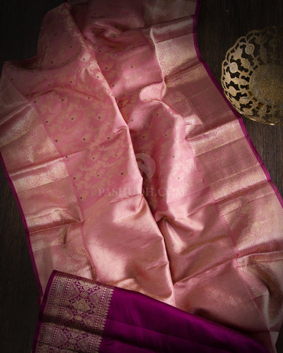 Peach Pink and Purple Kanjivaram Silk Saree - DJ203 - View 1