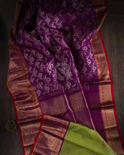 Purple & Green Kanjivaram Silk Saree - S1140(A) - View 1