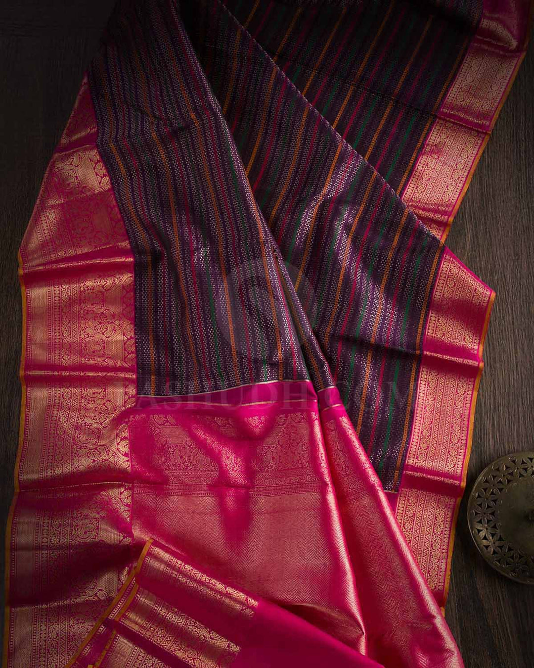 Multi Colours And Rani Pink Kanjivaram Silk Saree - S1226(A)