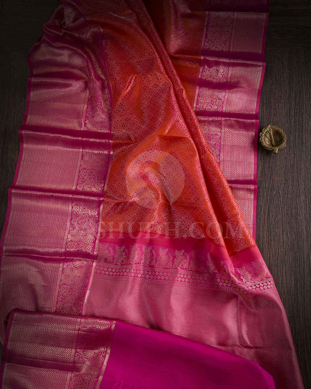 Orange Shot Pink And Rani Pink Kanjivaram Silk Saree - DT276(A)