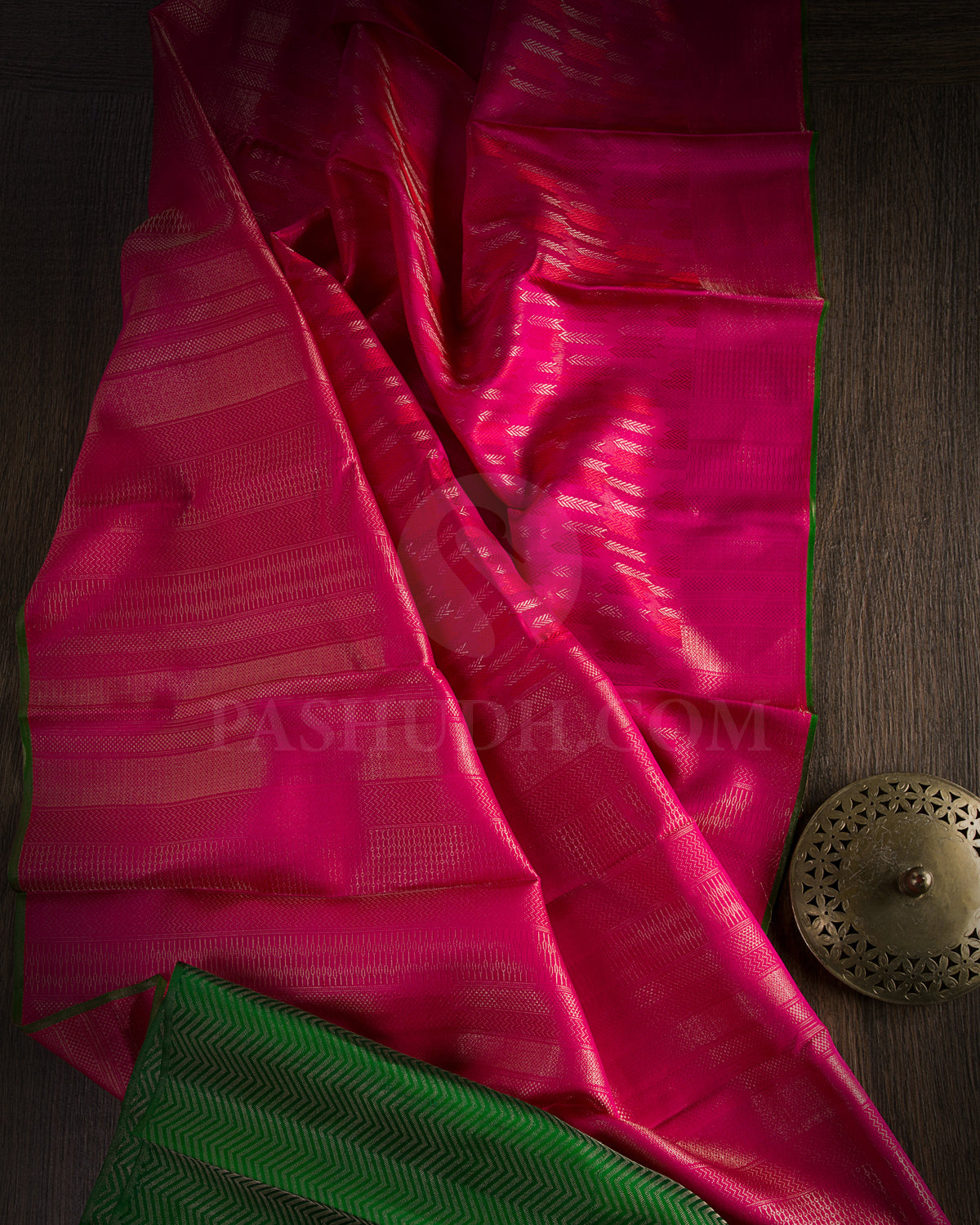 Rani Pink And Bottle Green Borderless Kanjivaram Silk Saree - D521(G)